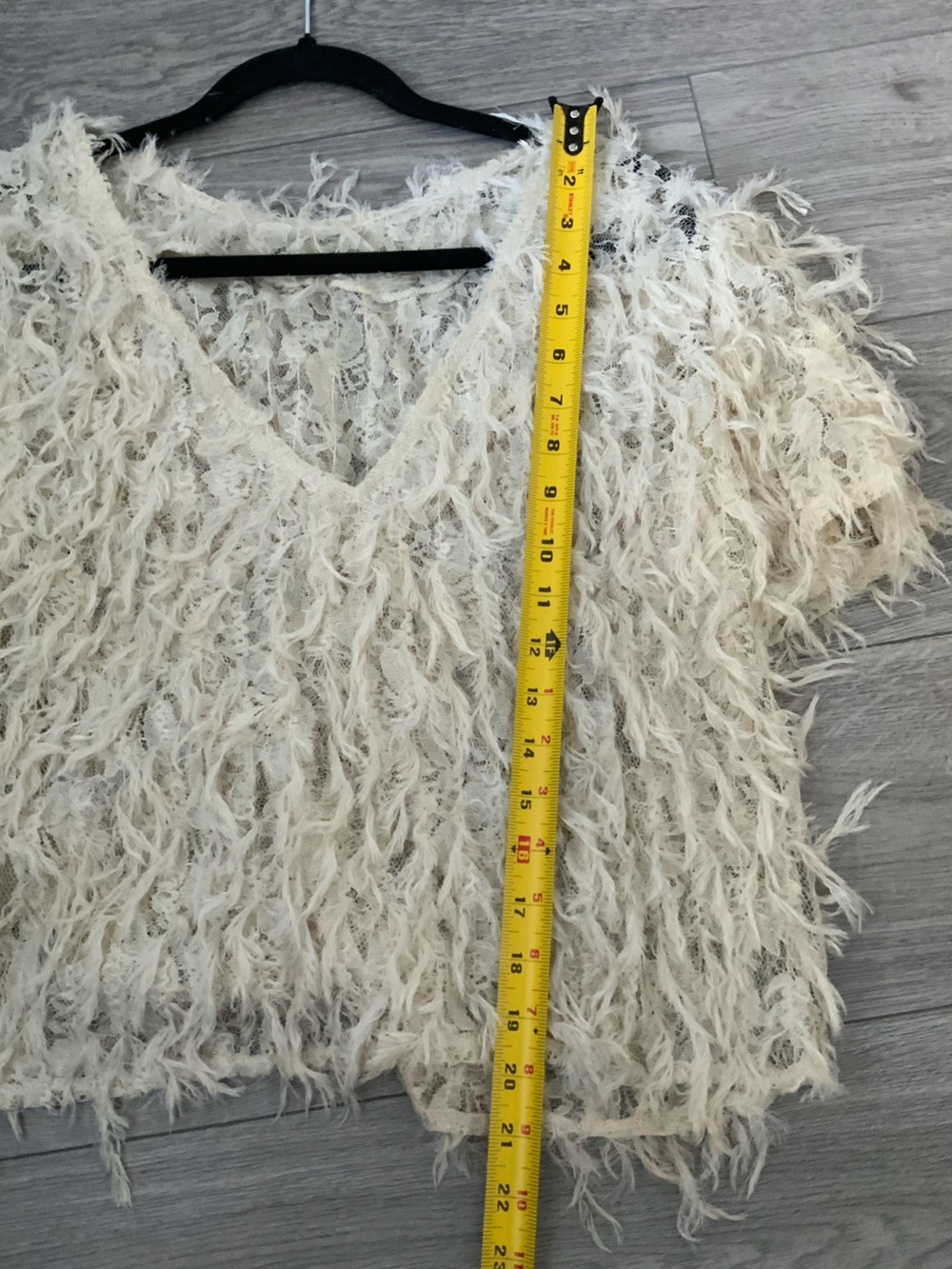 Zara Cream V-Neck Shaggy Knit Sweater  Smocked Mesh Top Medium - Picture 4 of 5